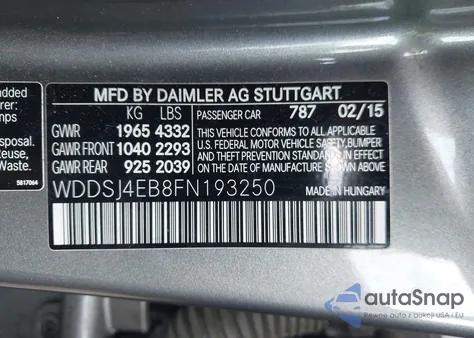 2015 Mercedes-Benz Cla 250 из США, поврежденный, VIN WDDSJ4EB8FN193250